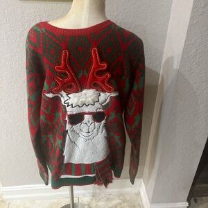 Holiday Time Red and Green Llama Sweater